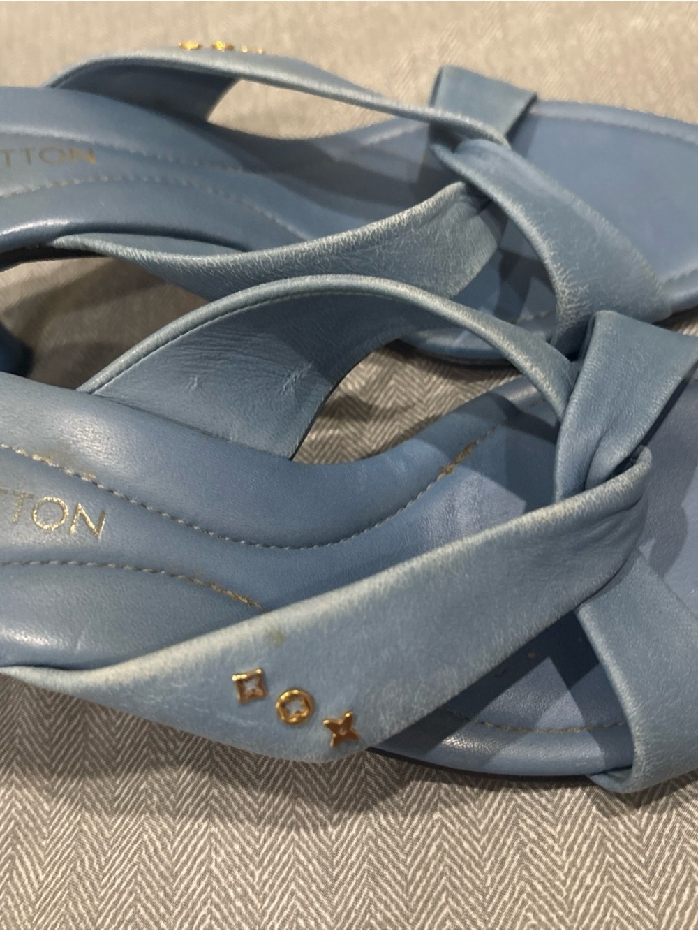 Louis Vuitton Light Blue Leather Crisscross Slide Sandals - Picture 8 of 9